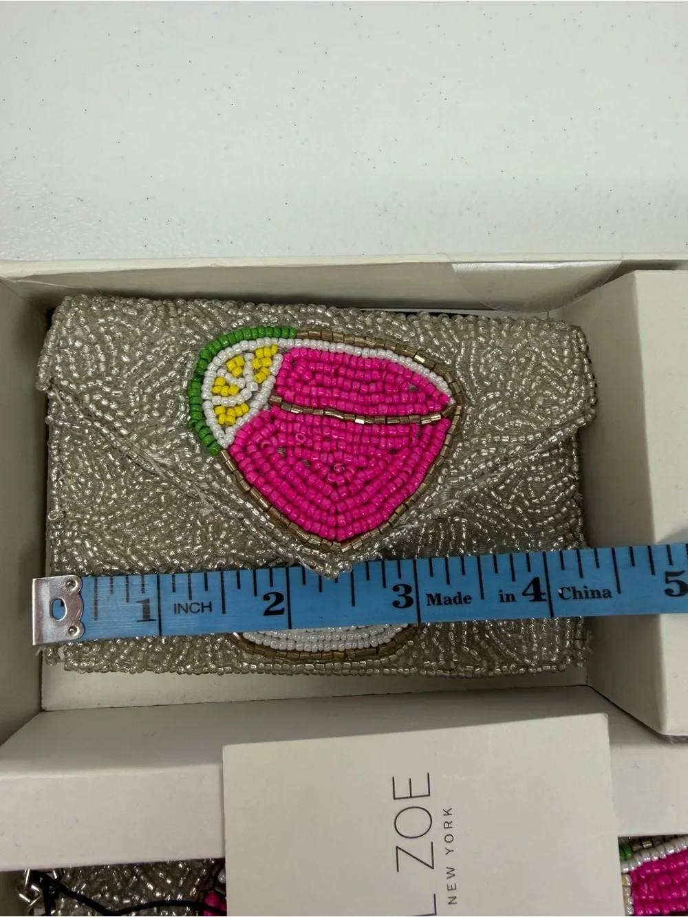 NWT‎ $98 Rachel Zoe 3 Pc Set Beaded Pink Margarita Silver Clutch Card Case Charm